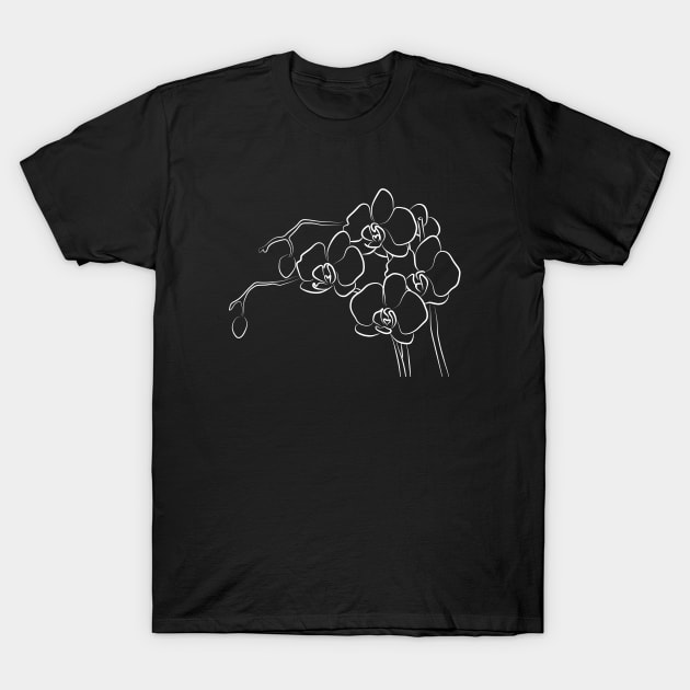 White Orchid Line Art Drawing T-Shirt by PeachOnAWindowsill